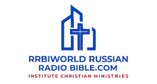 Blue logo: Cross within a stylized building,