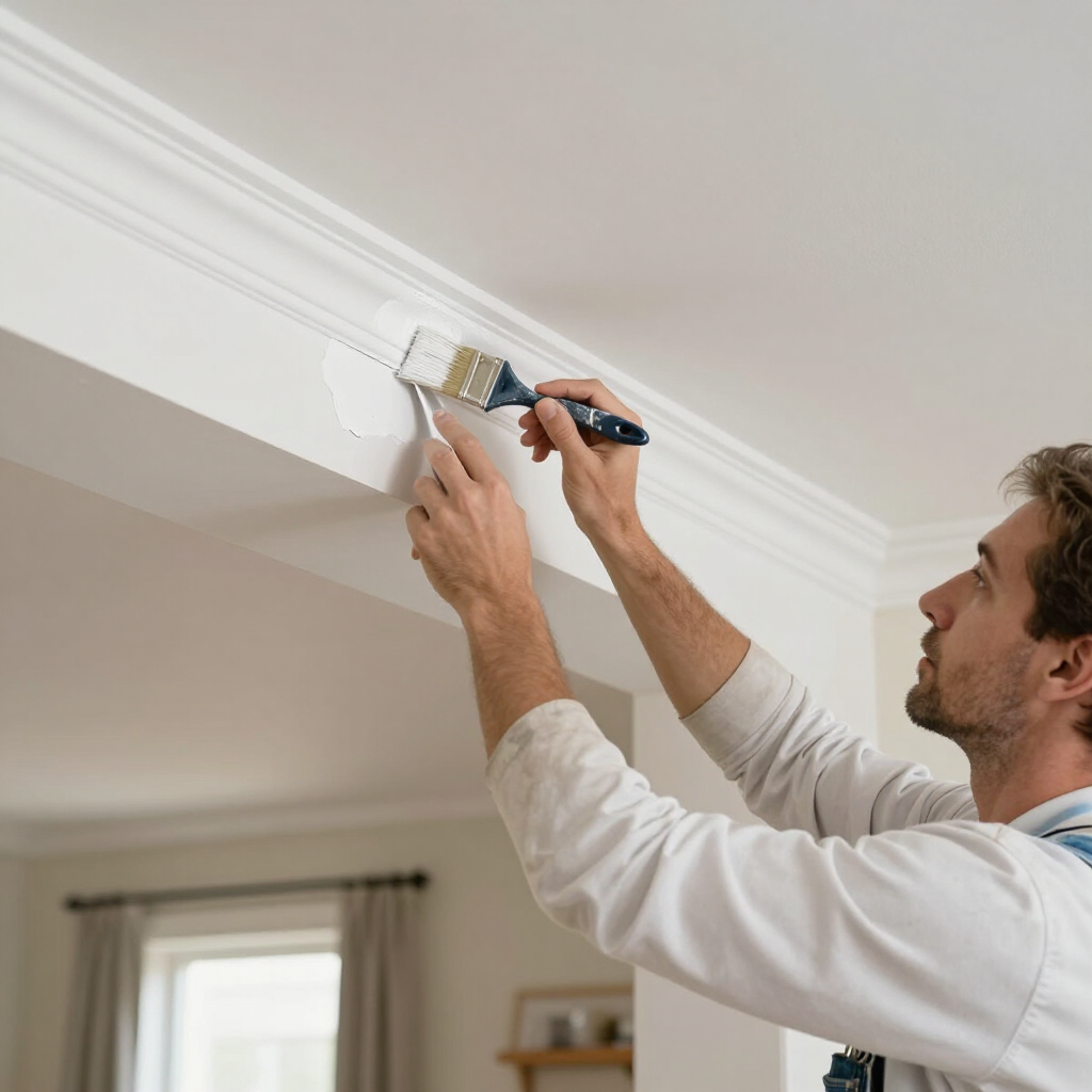 Painter cutting a clean line along trim