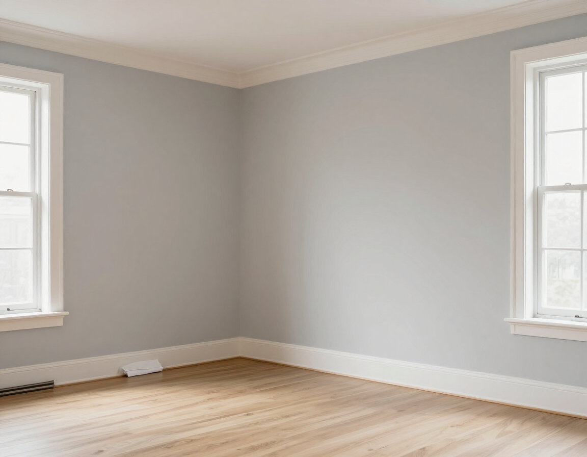 Freshly painted bright living room with crisp trim lines