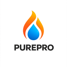 PUREPRO logo with an orange and blue flame/water drop icon above the brand name