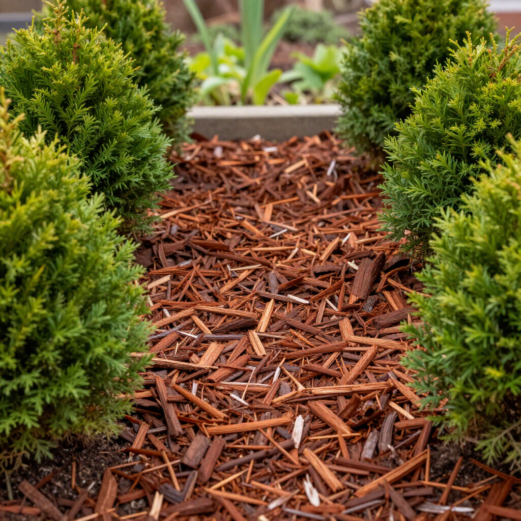Spring yard cleanup with fresh mulch and pruning