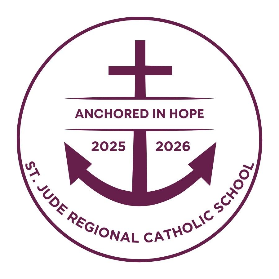 St. Jude Regional Catholic School logo with purple anchor, cross, and “Anchored in Hope” text.
