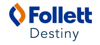 Follett Destiny logo in blue and orange on a white background