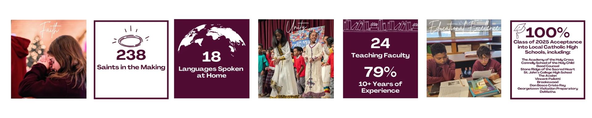 Collage of event promo slides with burgundy and white text on a festive party backdrop