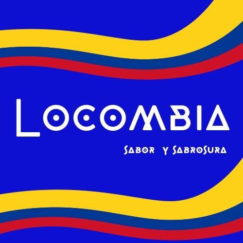 Colombia logo on blue with yellow and red waves, white text “Colombia” and “Sabor y Sabrosura”