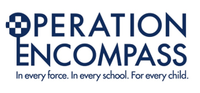 Operation Encompass logo: dark blue text with a key symbol and tagline 