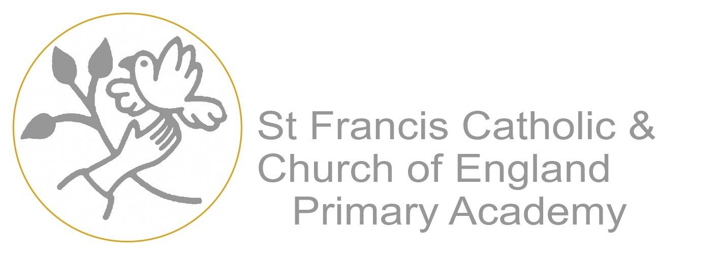 Logo of St Francis Catholic & Church of England Primary Academy: hand holding dove with olive branch in a circle.