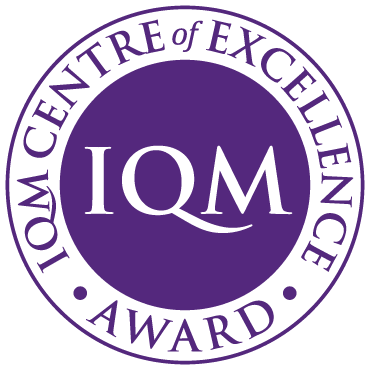 Purple circular logo with