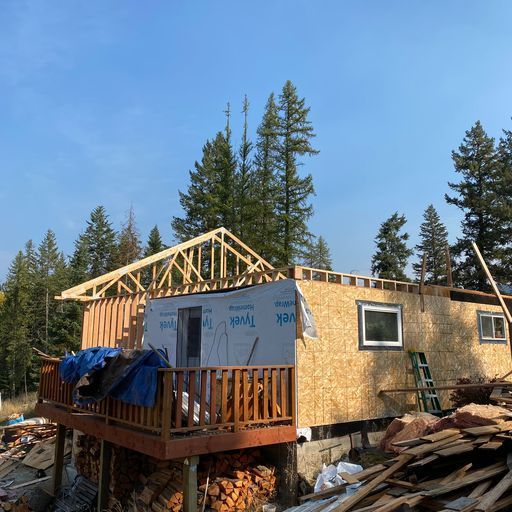 A house that is being built with a roof made of styrofoam