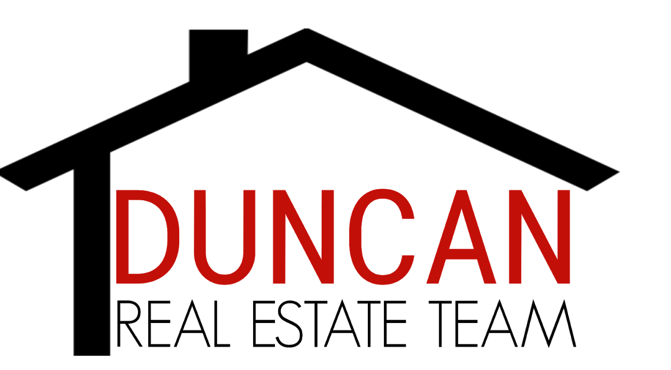 The logo for the duncan real estate team shows a house with a chimney on the roof.