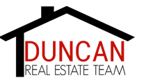 The logo for the duncan real estate team shows a house with a chimney on the roof.