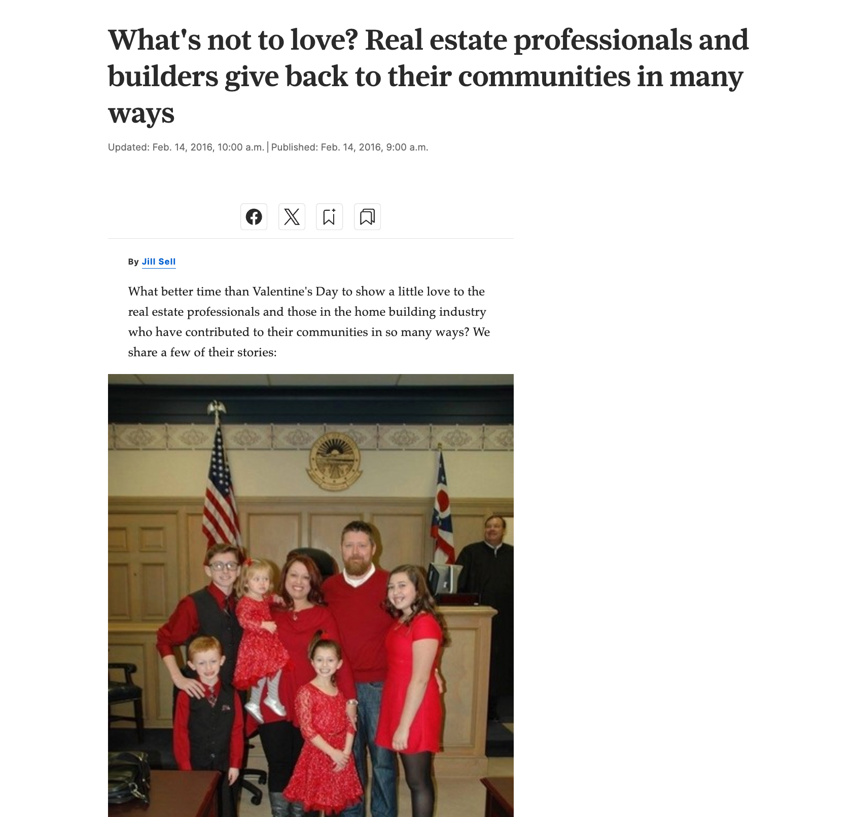 A newspaper article about real estate professionals and builders giving back to their communities in many ways.
