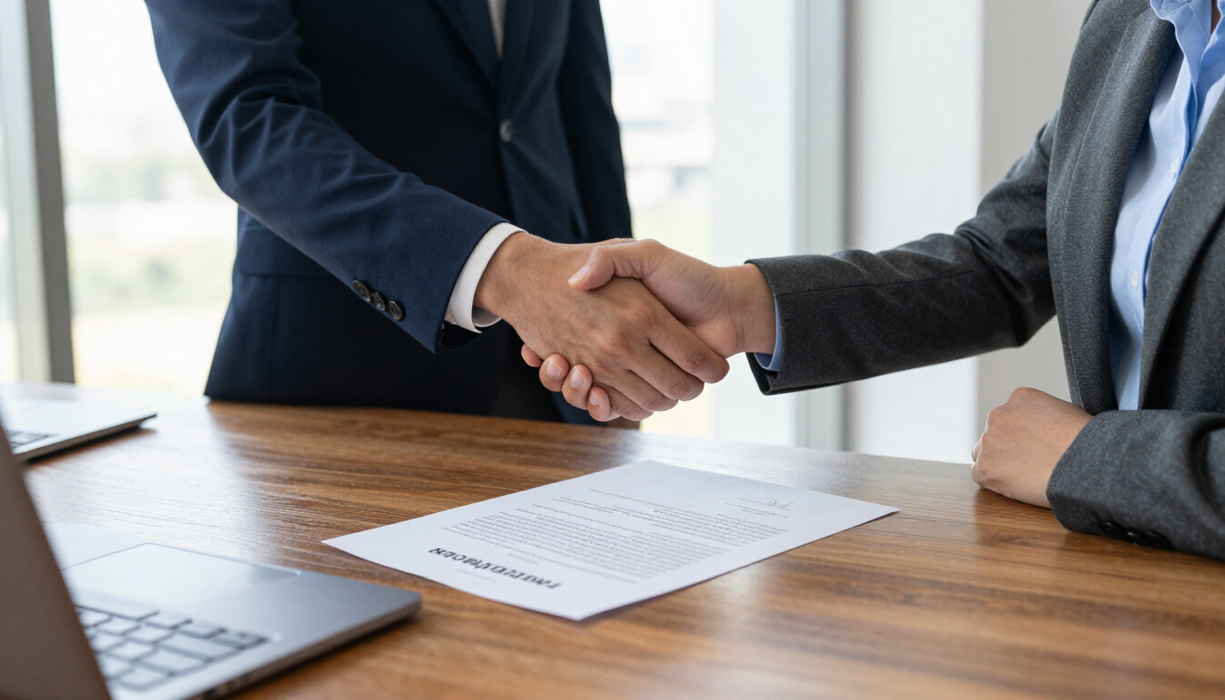 A professional handshake confirming a new property management agreement in Adelaide.
