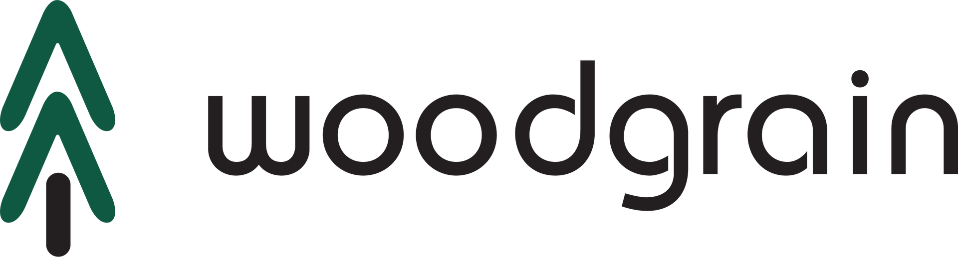 A woodgrain logo with a green pine tree on a white background.