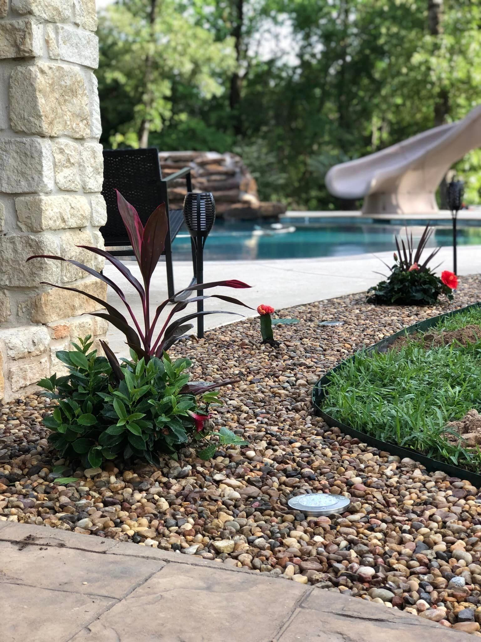 A pool landscape in Cleveland, TX by All Star Lawn and Landscape