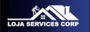 Logo for Loja Services Corp featuring a white silhouette of a worker on a roof against a dark blue gradient background.