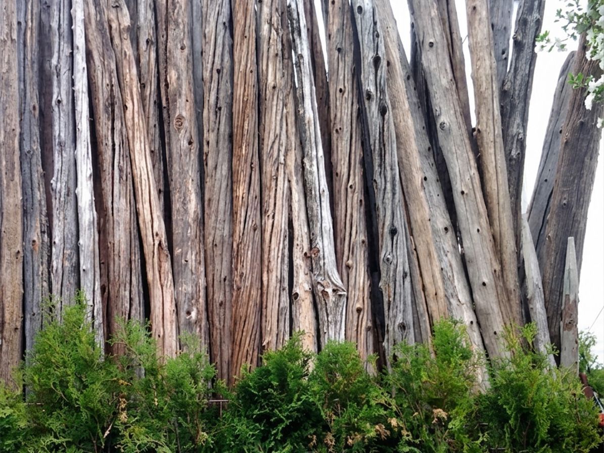 Un tas de poteaux en bois sont alignés