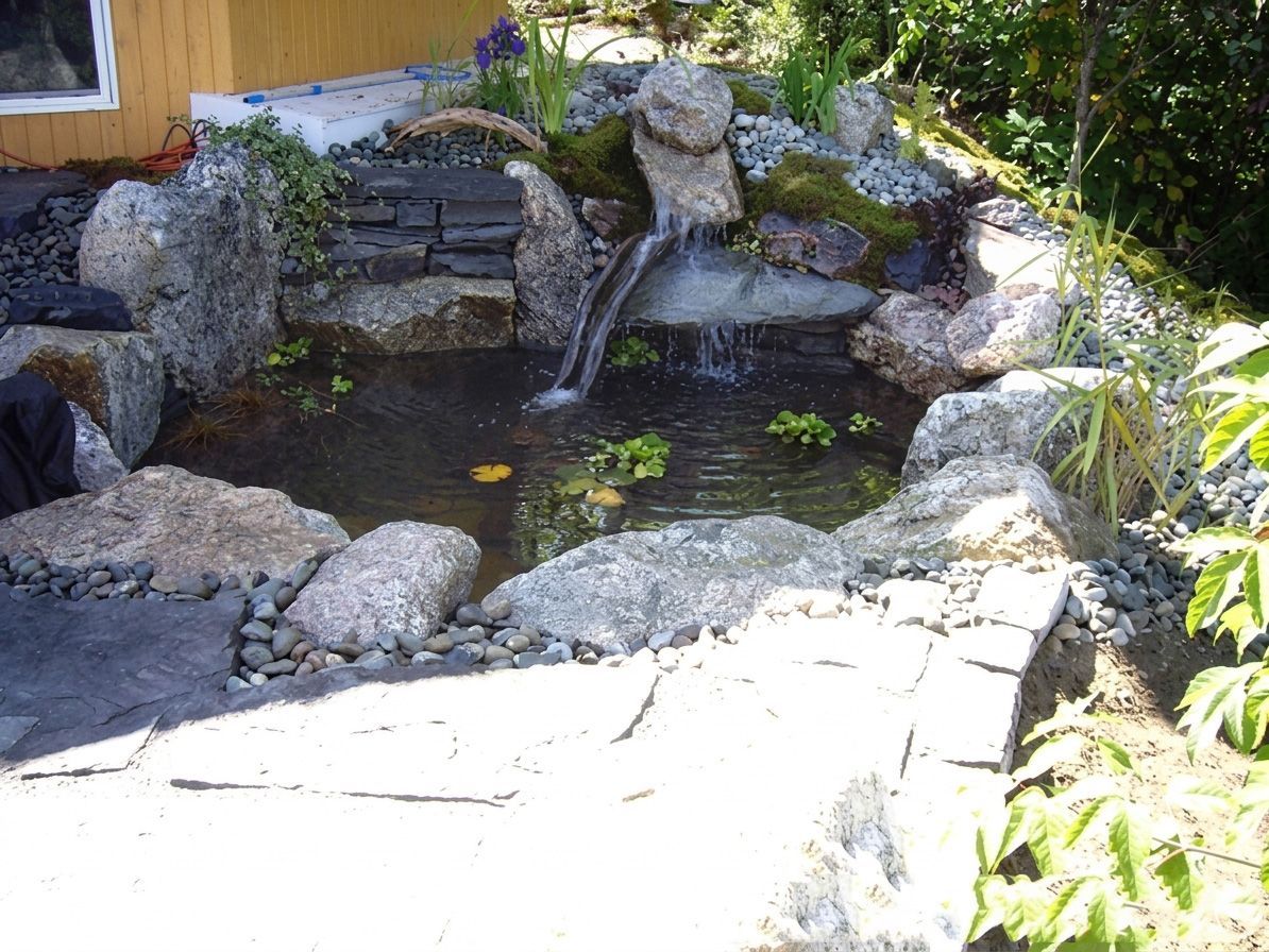 Un petit étang avec une cascade au milieu