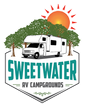 Sweetwater RV Campground logo with a motorhome, trees, and a sun.