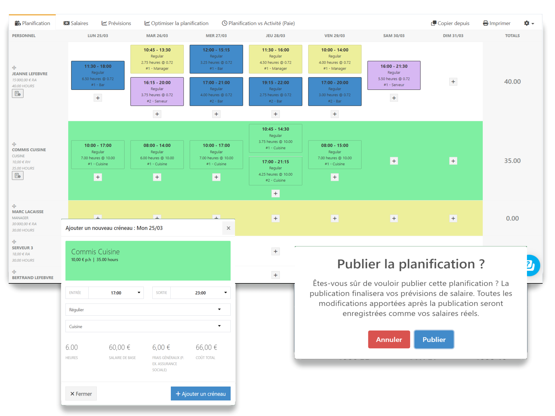 Publier un planning