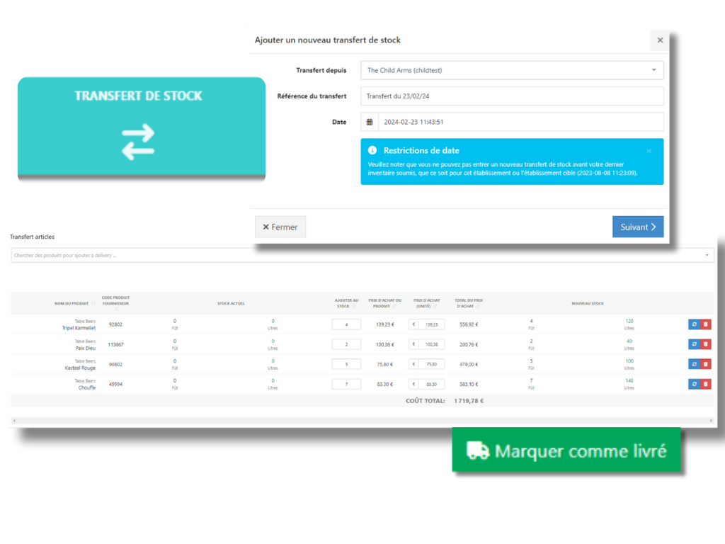 Demandes de transfert de stock sur le back office