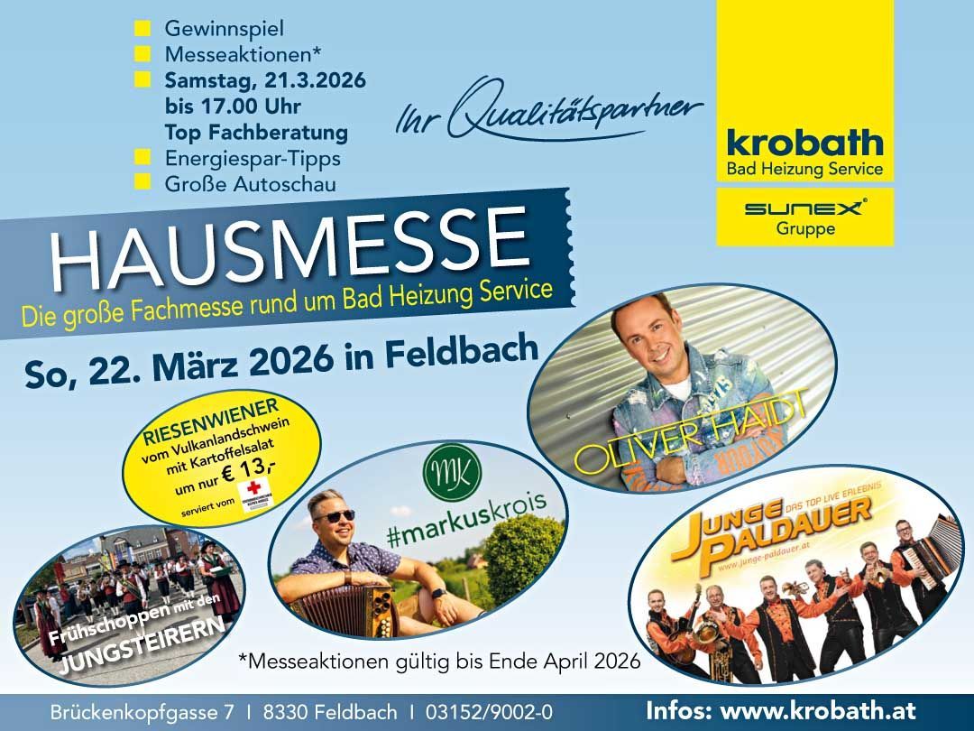 An advertisement for a hausmesse in feldbach