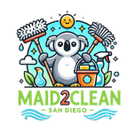 A cartoon koala is holding a mop and bucket.