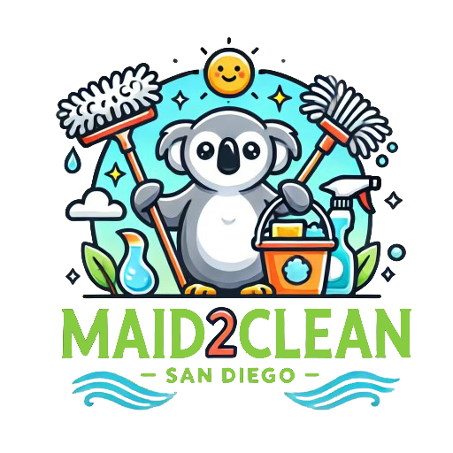 A cartoon koala is holding a mop and bucket.