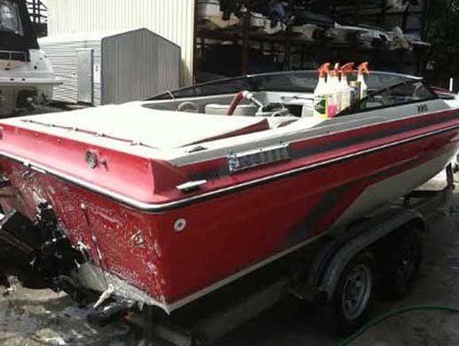 Boat Before Waxing — Jacksonville, FL — Excel Professional Detailing & Fiberglass