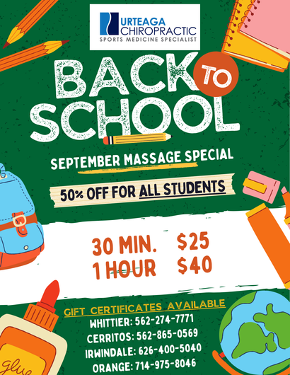 May massage special flyer with flowers: 50% off for all mothers, 30 minutes $25 or 1 hour $40.
