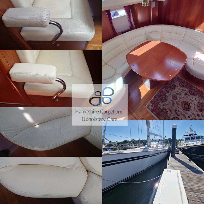 Leather cleaning and restoration aboard yacht