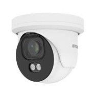 White dome security camera with black lens housing and two small sensors below