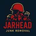 Logo for Jarhead Junk Removal featuring a red military helmet atop a pile of debris, with red text on a dark background.