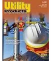 Utility Products magazine cover with a utility pole and a glowing hard hat against an orange sky