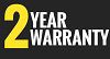 Black and yellow “2 YEAR WARRANTY” badge with large numeral 2
