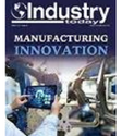 Magazine cover reading “Industry” and “Manufacturing Innovation” with workers using tablets in a factory setting