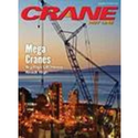 Magazine cover showing a large crane over a city skyline at sunset, titled “CRANE: Mega Cranes”