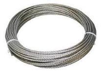 Coiled steel cable looped into a bundle, gray and metallic.
