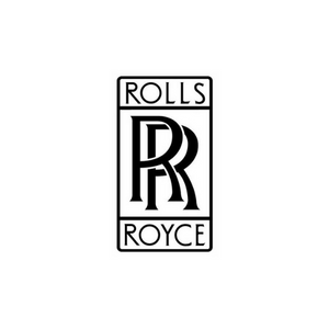 Black Rolls-Royce logo with stylized “RR” monogram in a vertical rectangle.