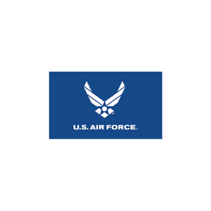 U.S. Air Force logo in white on a blue rectangular background