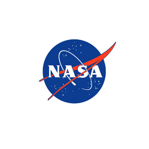 NASA logo: white letters and red swoosh on a blue circular background