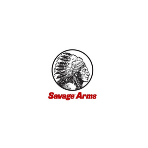Savage Arms logo with a black Native American chief head and red text on a white background