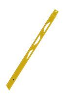 Yellow perforated metal strip with angled ends and mounting holes on a white background