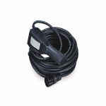 Coiled black cable with a small attached device and clip