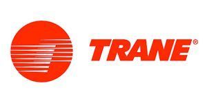 A red and white logo for trane on a white background