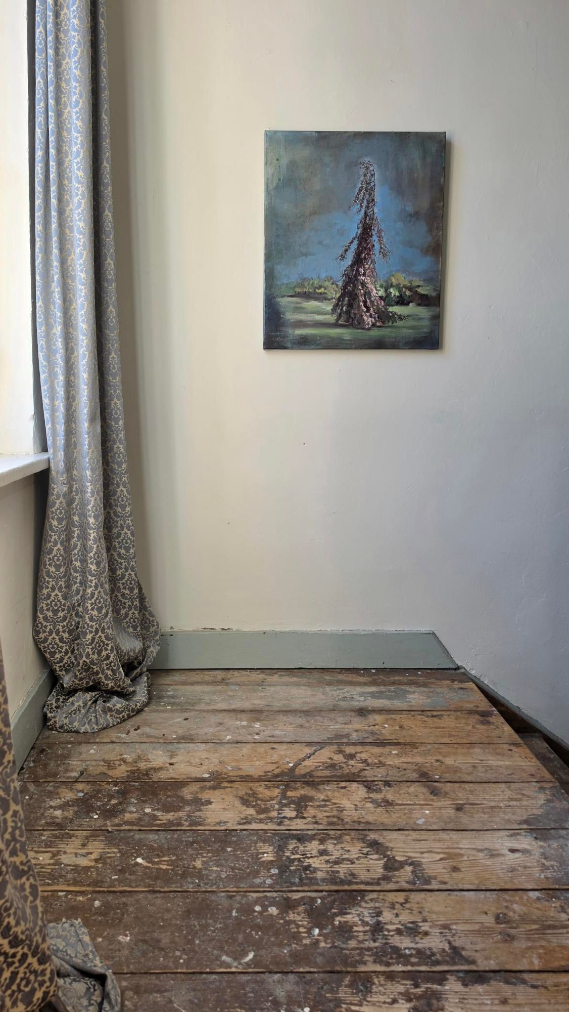 landschap, boom schilderij, treurbeuk