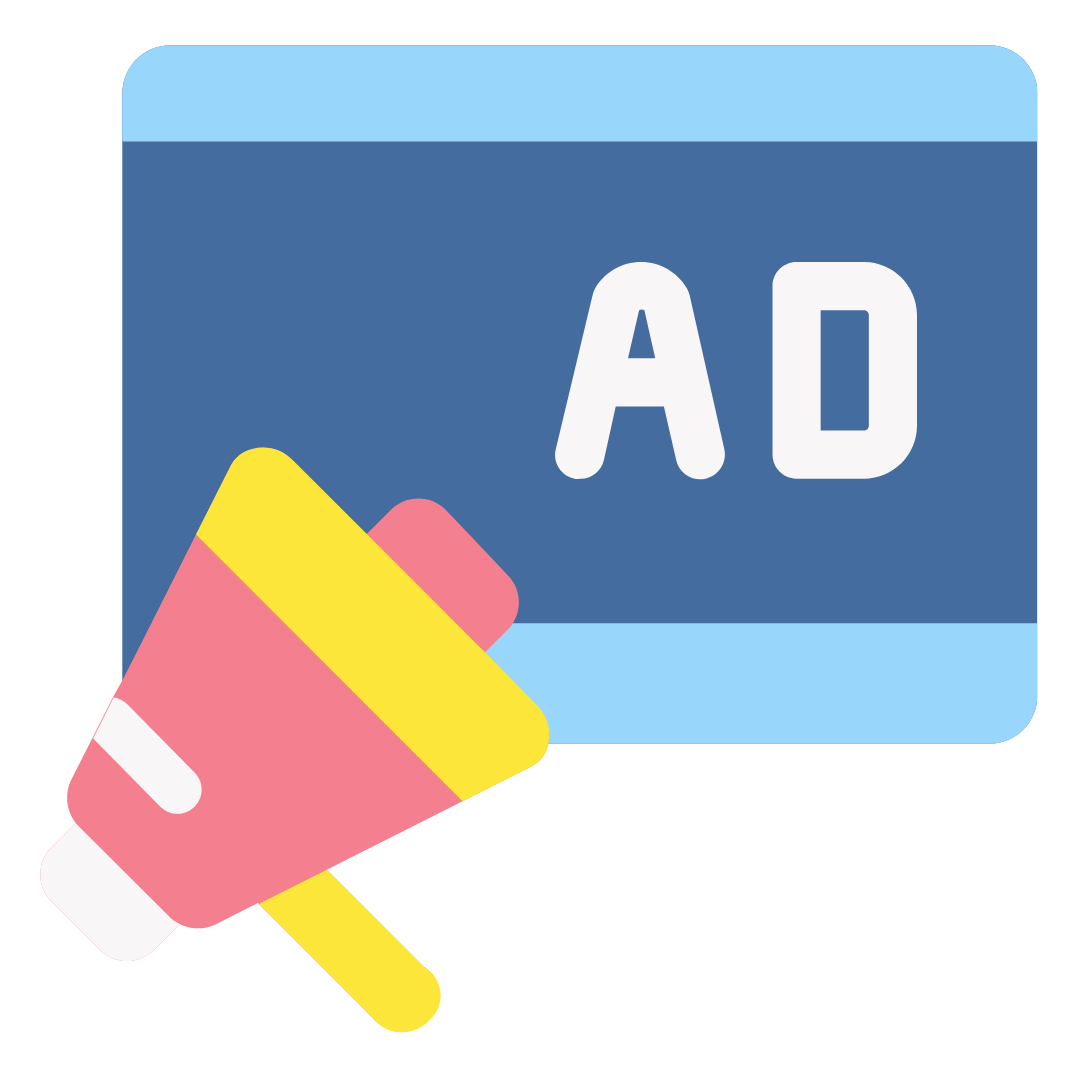 A megaphone is sitting in front of a sign that says ad.