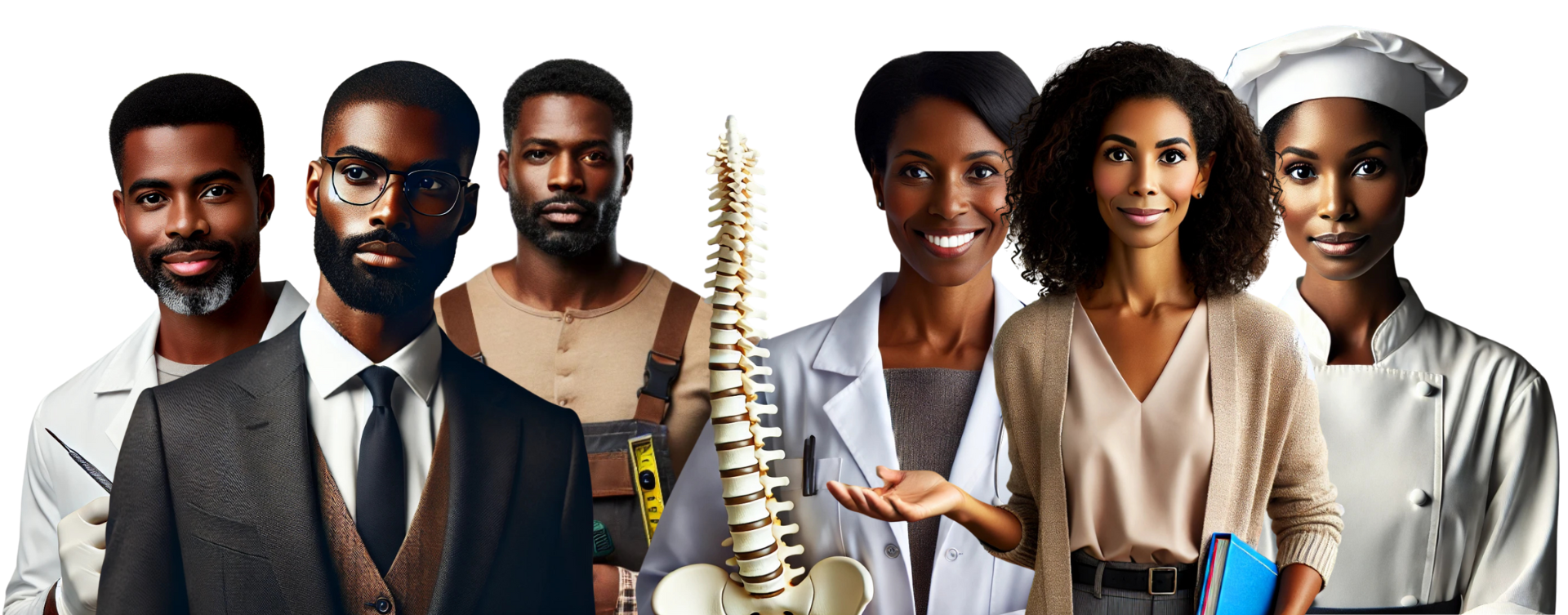 A group of people of different occupations are standing next to each other.