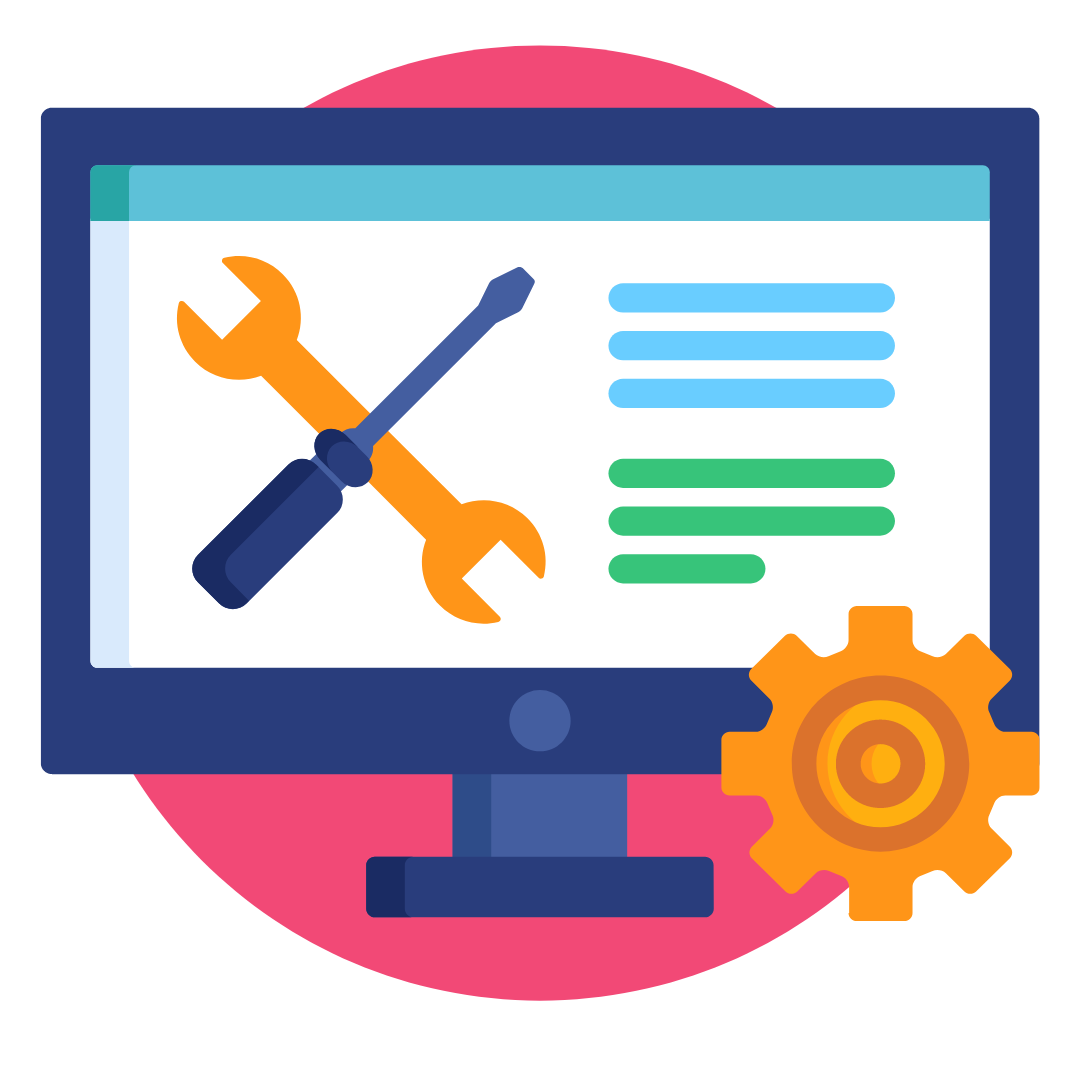 A computer monitor with a wrench and screwdriver on it.