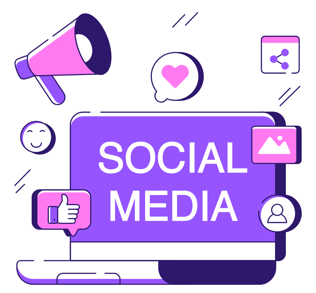 A purple sign with the words `` social media '' on it.